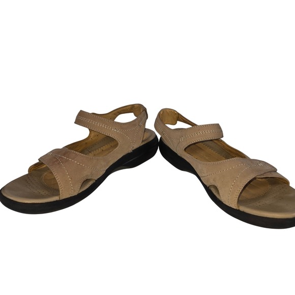Structured Clarks Women's Beige Leather Adjustable Strap Sandals - Picture 5 of 7